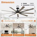 72 Inch Aries Black Downrod Mount LED Windmill Ceiling Fan with Remote Control