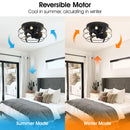 12" Flush Mount Low Profile Caged Small Ceiling Fan with Light and Remote Control