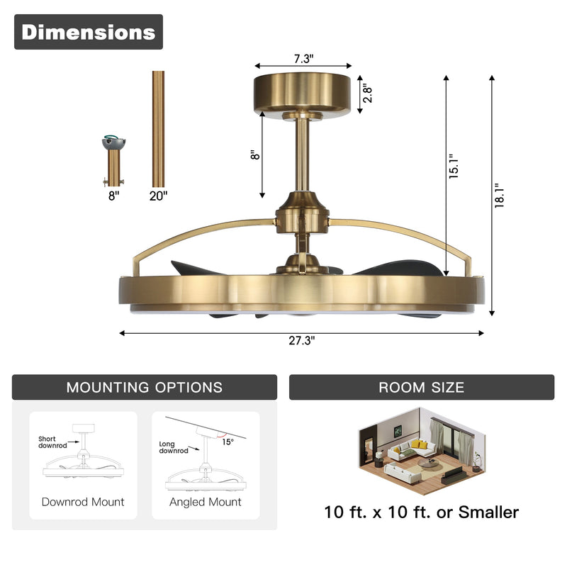 27" Arthur Industrial DC Motor Downrod Mount Ceiling Fan with Lighting and Remote Control