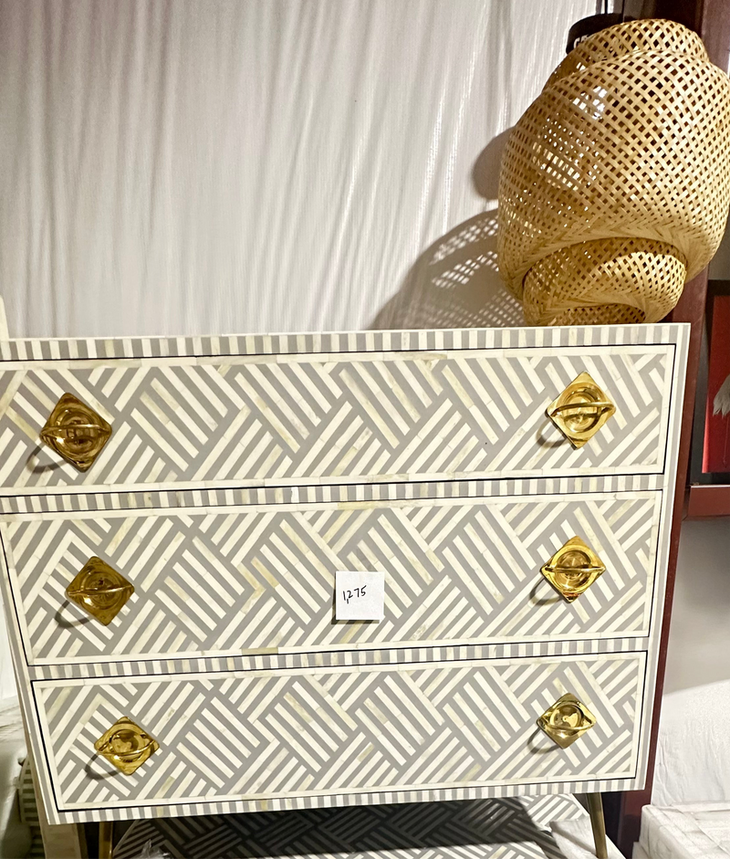 Bone Inlay Chest of Drawers - Gray