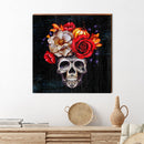 Farmhouse Halloween Flower Skull Dark Sign | Wall Art Print on Real Wood