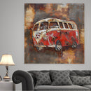 Red Hippie Surfer Van Peace Sign 3D Wall Art Metal Cutout Painting Decor