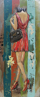 Fashionable Young Woman in Red Dress 3D Wall Art Mixed Media Painting