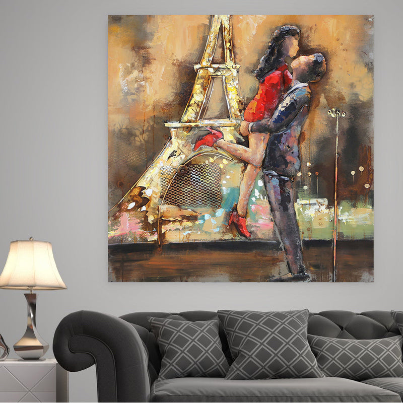 Plaque Murale 3D Style Français Vintage - Couple Romantique - Plâtre Peint à Suspendre