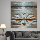 Two Swans Heart Shaped Love Romance 3D Mixed Media Wall Art Painting Metal Cutout