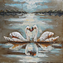 Two Swans Heart Shaped Love Romance 3D Mixed Media Wall Art Painting Metal Cutout