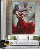Woman in Red Dress Playing Violin 3D Wall Art Painting Metal Cutout Mixed Media Decor
