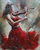Woman in Red Dress Playing Violin 3D Wall Art Painting Metal Cutout Mixed Media Decor