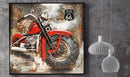 Red Motorcycle Route 66 3D Metal Wall Art Hanging Painting Assemblage Mixed Media
