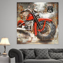 Red Motorcycle Route 66 3D Metal Wall Art Hanging Painting Assemblage Mixed Media