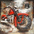 Red Motorcycle Route 66 3D Metal Wall Art Hanging Painting Assemblage Mixed Media