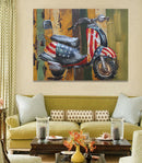Moped Vespa Scooter Bike American Flag 3D Metal Cutout Wall Painting Decor