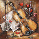 Serene 3D Wall Art Painting Metal Cutout Violin & Roses Musical Decor