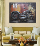 Route 66 Motorcycle Chopper HOG Metal & Wood 3D Wall Art Mixed Media Painting