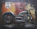 Route 66 Motorcycle Chopper HOG Metal & Wood 3D Wall Art Mixed Media Painting