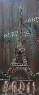 Eiffel Tower Paris France French Decor Metal & Wood 3D Wall Art Mixed Media Painting