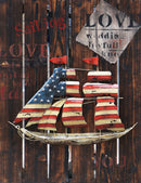 Love Sailing Boat American Flag Decor Metal & Wood 3D Wall Art Mixed Media Painting