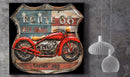 Route 66 American Flag & Red Motorcycle Biker Americana Wall Art 3D Metal Decor