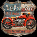 Route 66 American Flag & Red Motorcycle Biker Americana Wall Art 3D Metal Decor