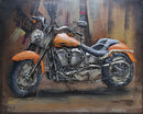 Orange Motorcycle Metal Cutout 3D Hanging Wall Art Painting Mixed Media Decor