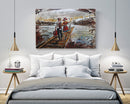 Romance Romantic Couple Walking Bridge Boardwalk Lake Pond Scene Wood 3D Wall Art Mixed Media Painting