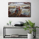 Romance Romantic Couple Walking Bridge Boardwalk Lake Pond Scene Wood 3D Wall Art Mixed Media Painting