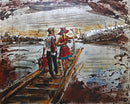 Romance Romantic Couple Walking Bridge Boardwalk Lake Pond Scene Wood 3D Wall Art Mixed Media Painting