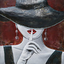 Woman in Hat Hushing Silence Quiet Metal & Wood 3D Wall Art Mixed Media Painting