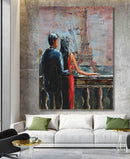 Couple Overlooking Eiffel Tower Paris France Romantic Romance Love Metal & Wood 3D Wall Art Mixed Media Painting