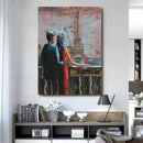 Couple Overlooking Eiffel Tower Paris France Romantic Romance Love Metal & Wood 3D Wall Art Mixed Media Painting