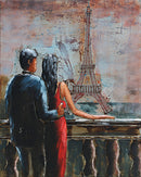 Couple Overlooking Eiffel Tower Paris France Romantic Romance Love Metal & Wood 3D Wall Art Mixed Media Painting
