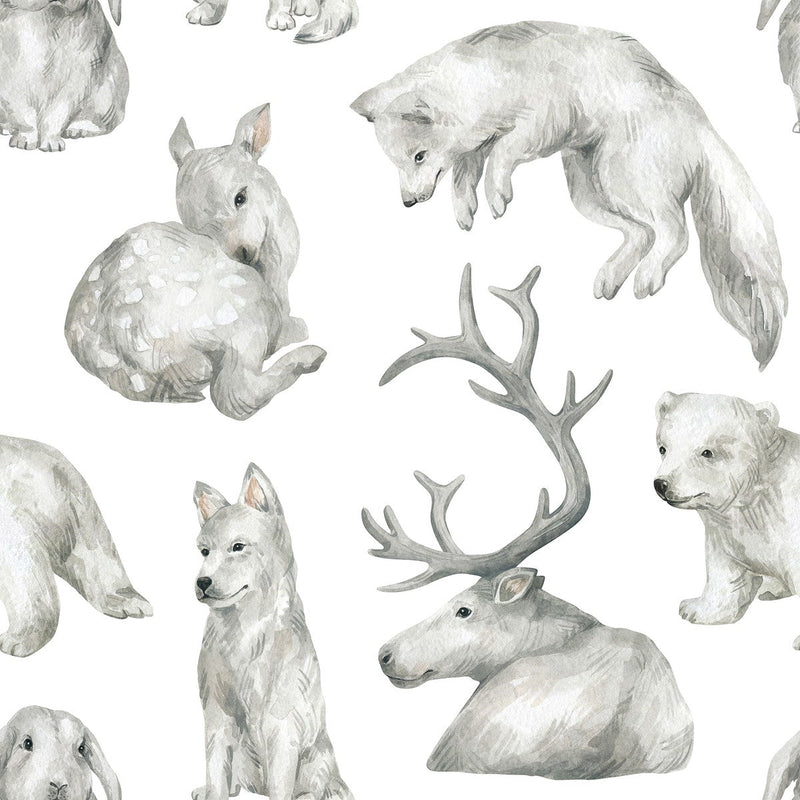 White Wallpaper with Animals