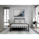 Full size Farmhouse Black Metal Bed Frame with Rounded Headboard Footboard
