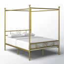 Full size French Country Four Poster Metal Canopy Bed in Gold Finish