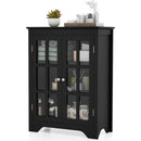 Black Bathroom Storage Linen Cabinet with Adjustable Shelves and Glass Doors