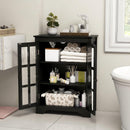 Black Bathroom Storage Linen Cabinet with Adjustable Shelves and Glass Doors