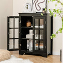 Black Bathroom Storage Linen Cabinet with Adjustable Shelves and Glass Doors