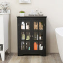 Black Bathroom Storage Linen Cabinet with Adjustable Shelves and Glass Doors
