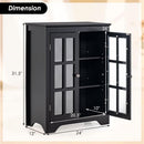 Black Bathroom Storage Linen Cabinet with Adjustable Shelves and Glass Doors