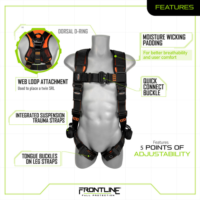 Frontline 110VTB Combat Lite Vest Style Harness with Aluminum Hardware and Suspension Trauma Straps M/L