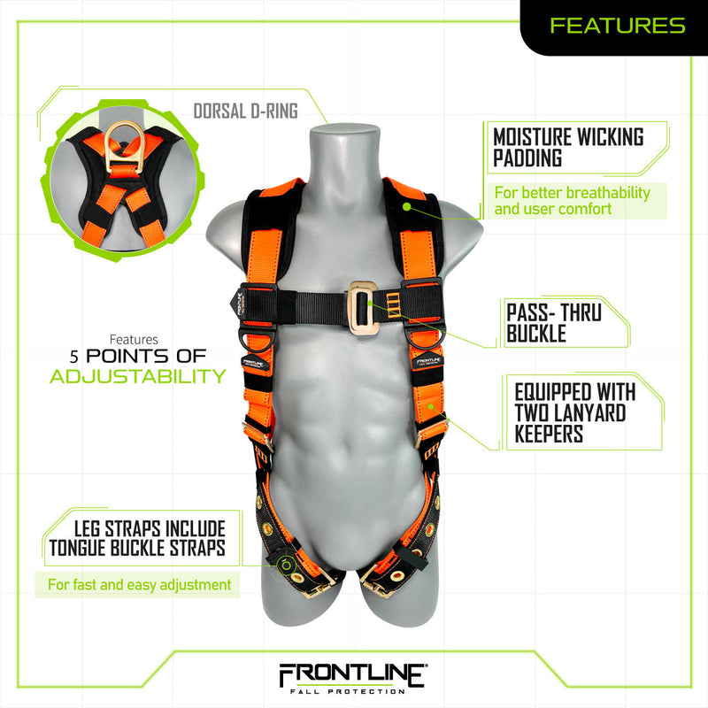 Frontline 50VTB Combat Economy Series Full Body Harness with Tongue Buckle Belt M/L