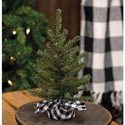 *Large Pine Tree w/White/Black Plaid Base 12.5"