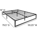 Queen Size 14 Inch High Heavy Duty Black Metal Platform Bed Frame