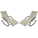 Set of 2 Beige Rocking Chaise Lounger Patio Lounge Chair with Pillow