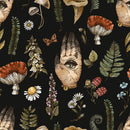 Dark Wallpaper with Hands and Mushrooms Pattern