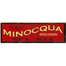 Welcome to the Island City of Minocque Latitude Longitude FIR2 | Wall Art Print on Real Wood