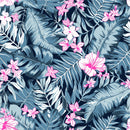 Stylish Grey Leaves and Pink Flowers Wallpaper