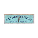 Sunnyside Heron Blue Latitude Longitude | Real Wood Wall Art Print