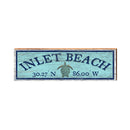 Inlet Beach Sea Turtle Blue Latitude Longitude | Real Wood Wall Art Print