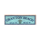 Grayton Beach Sea Turtle Blue Latitude Longitude | Real Wood Wall Art Print